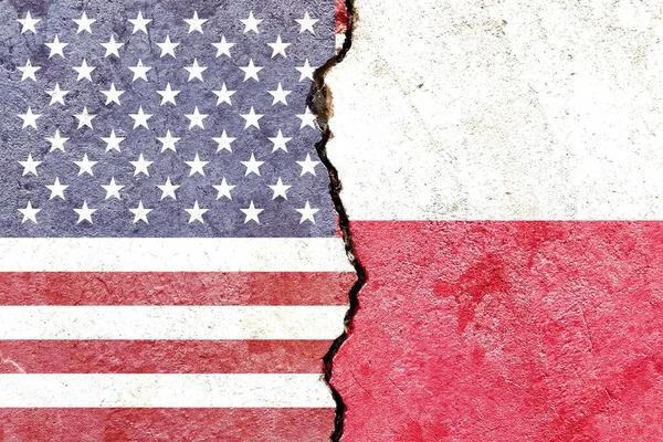 Ілюстрація Прапорів Сша Польщі Розділених Конфліктом Або Порівнянням — стокове фото