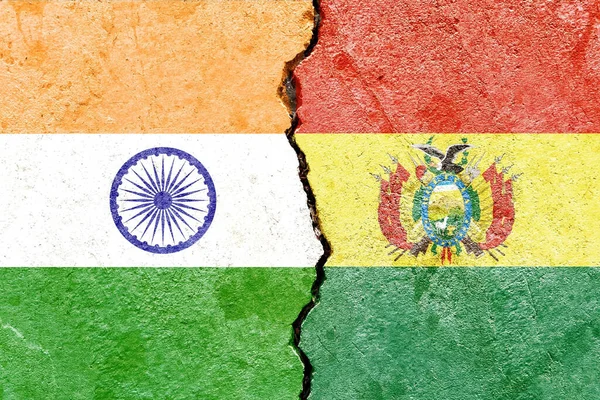 Illustration Des Drapeaux Inde Bolivie Séparés Par Une Fissure Conflit — Photo