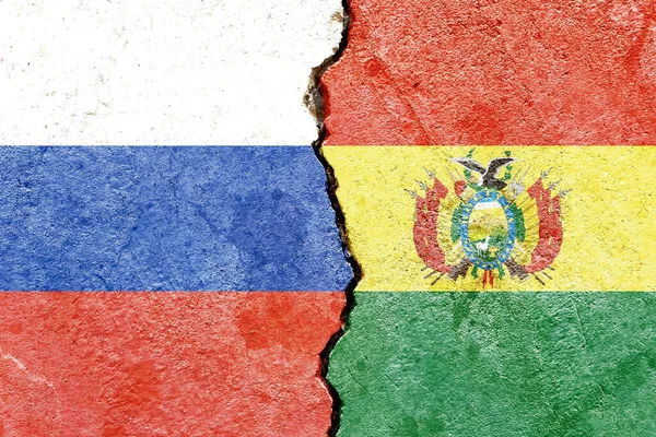 Ilustrace Vlajek Ruska Bolívie Oddělených Prasklinou Konflikt Nebo Srovnání — Stock fotografie