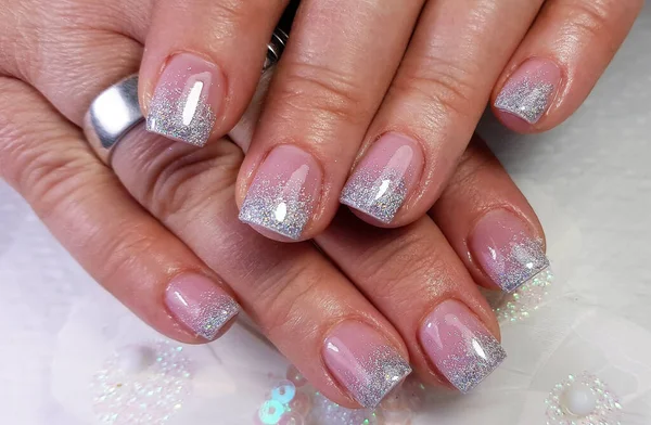 Zbliżenie Manicure Żelowy Namalowany Paznokciach — Zdjęcie stockowe