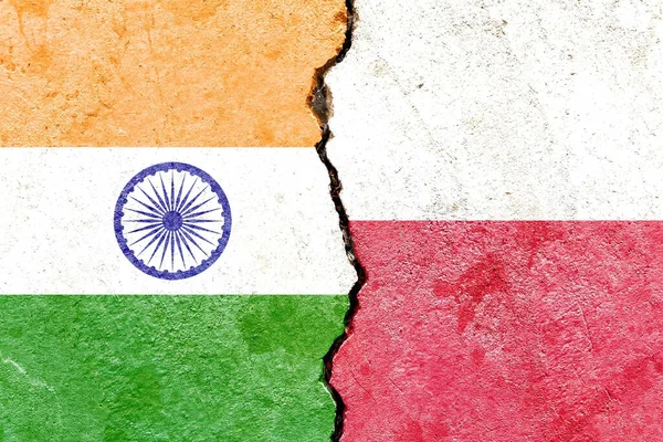 Ілюстрація Прапорів Індії Польщі Розділених Сутичками Або Порівняннями — стокове фото