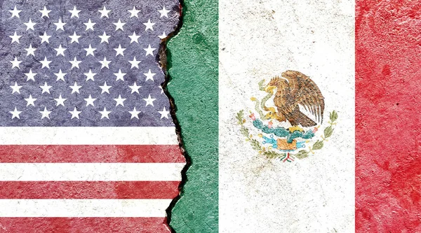 Abd Meksika Bayraklarının Çizimi Bir Çatlakla Ayrılır Çatışma Veya Karşılaştırma — Stok fotoğraf
