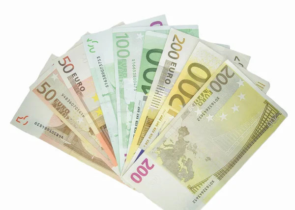 Plan Grand Angle Quelques Billets Euros Espèces Sur Une Surface — Photo