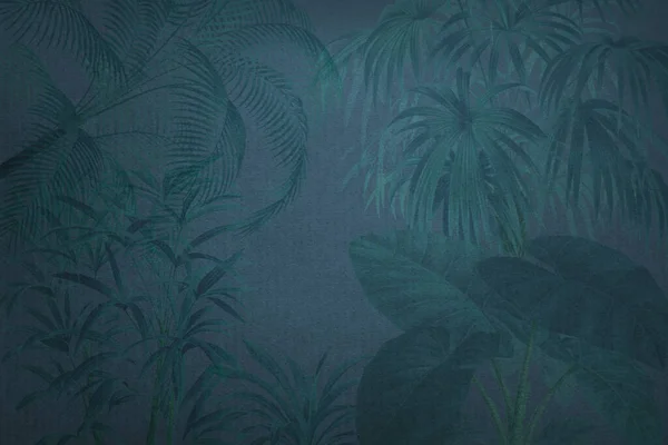 Papel Decorativo Pergamino Verde Azulado Con Hojas Tropicales Para Fondo — Foto de Stock