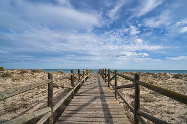 Wooden Beach Path Headed Sea City Valencia Spain — стоковое фото
