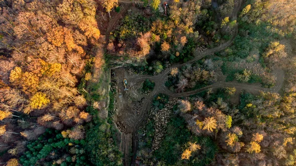 Widok Powietrza Drogi Budowlanej Lesie — Zdjęcie stockowe