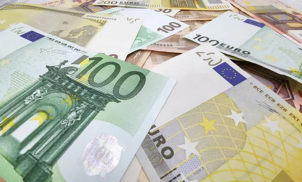 Primo Piano Alcune Banconote Euro Sparse Una Superficie — Foto Stock