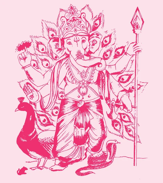 Rysunek Lub Szkic Lorda Ganesha Lub Vinayaka Edytowalny Zarys Ilustracji — Zdjęcie stockowe
