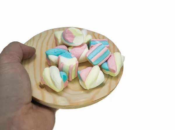 Closeup Shot Person Holding Colorful Delicious Marshmallows — Stock Photo, Image
