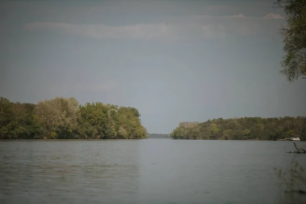 Pemandangan Indah Dari Sebuah Danau Dikelilingi Oleh Tanaman Hijau Dan — Stok Foto