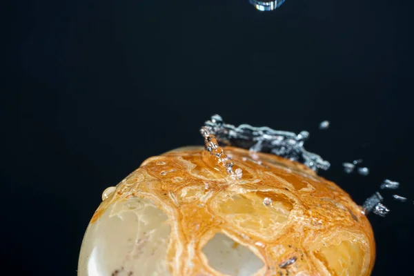 Closeup Leopard Jasper Water Droplets Isolated Black Background — Stock Photo, Image