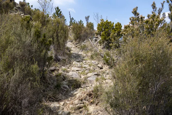 Ein Steiler Felsiger Aufstieg Auf Einen Von Büschen Umgebenen Hügel — Stockfoto