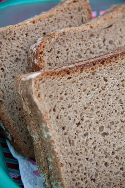 Close Fresh Bread Slices Basket — Stock Photo, Image