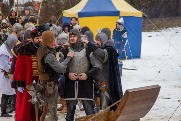 Zagreb Croatia Feb 2013 Historical Reenactment Gubec Villant Reprising 1573 — стокове фото