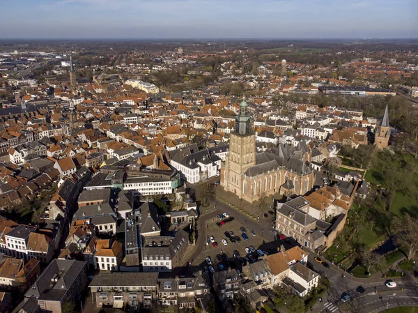 Medieval Hanseatic City Zutphen Netherlands Seen Walburgiskerk Tower Rising Picturesque — Stock Photo, Image