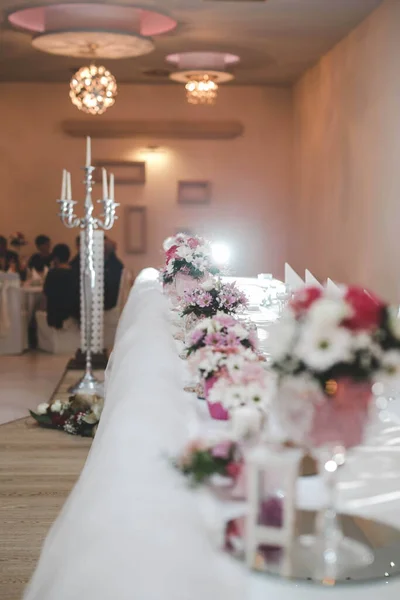 Kilátás Elegánsan Berendezett Étterem Ünnepli Esküvők — Stock Fotó