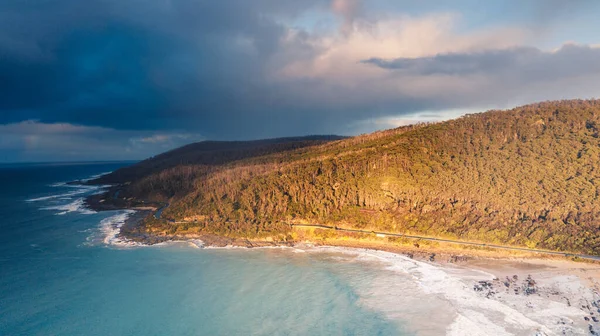 Aerial View Waves Beach Great Ocean Road Sunset Victoria Australia — Stock Photo, Image