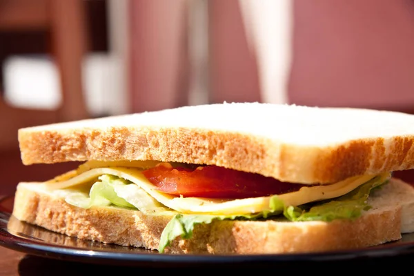 Leckeres Sandwich Auf Einem Teller Serviert — Stockfoto