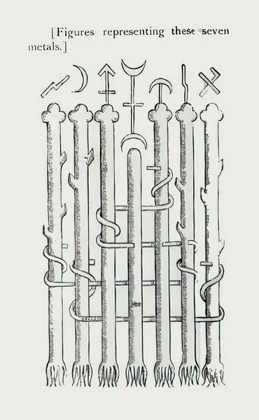Ilustracja Alchemii Siedem Metali Fig — Zdjęcie stockowe