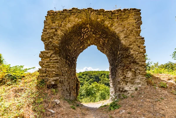 Uitzicht Kasteelruïne Questenberg Het Harz Gebergte Saksen Anhalt Questenberg Castle — Stockfoto