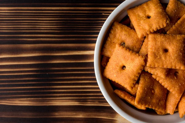 Top View Crackers Bowl Wooden Table — Stock Photo, Image