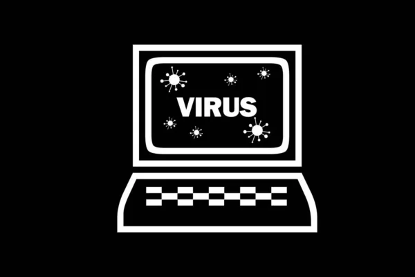 Icono Ordenador Portátil Con Virus Palabra Escritorio Aislado Fondo Negro — Foto de Stock