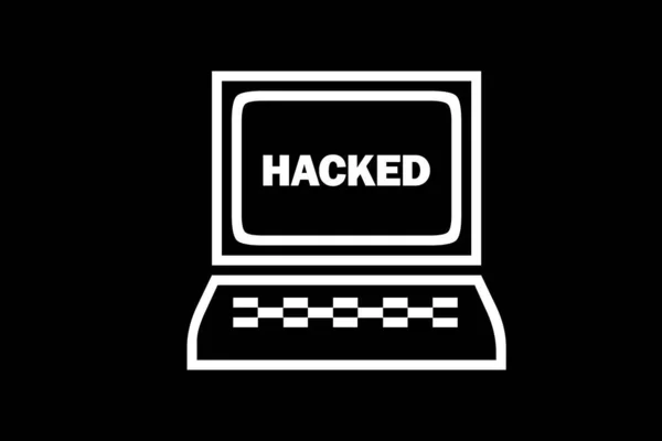 Ένα Εικονίδιο Ενός Laptop Λέξη Hacked Στην Επιφάνεια Εργασίας Απομονωμένη — Φωτογραφία Αρχείου