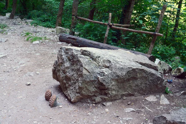 Вид Огромного Камня Земле Котором Видна Человеческая Обувь Ущелье Турда — стоковое фото
