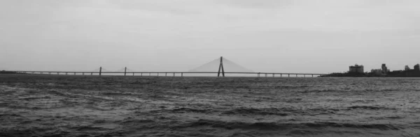 Vue Panoramique Monochrome Pont Maritime Aux Silhouettes Veer Baji Prabhu — Photo