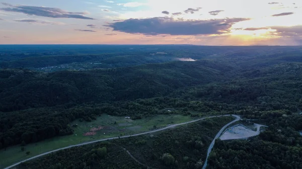 Beautiful View Road Mountain Chain Field Sunset — Stock Photo, Image