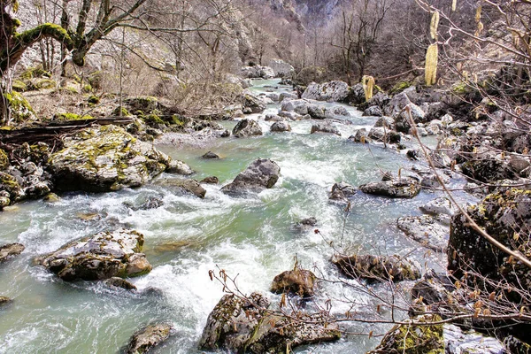 Beautiful View River Flowing Huge Rocks — Stock Photo, Image