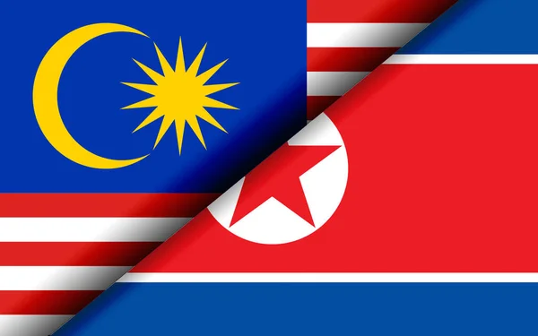 マレーシアと北朝鮮の旗の3Dレンダリングを斜めに分割 — ストック写真