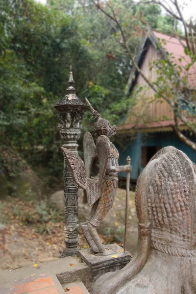 Primer Plano Una Antigua Escultura Phnom Kulen Camboya — Foto de Stock