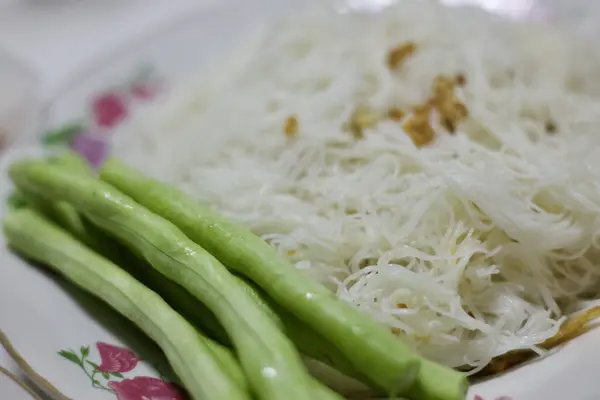 Primo Piano Tagliatelle Con Fagiolini — Foto Stock