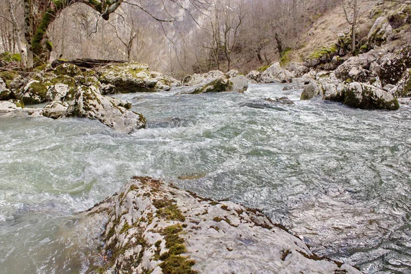 Uma Bela Vista Rio Fluindo Sobre Enormes Rochas — Fotografia de Stock