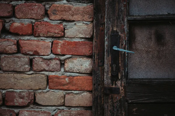 Una Parte Una Vecchia Porta Legno Edificio Pietra — Foto Stock