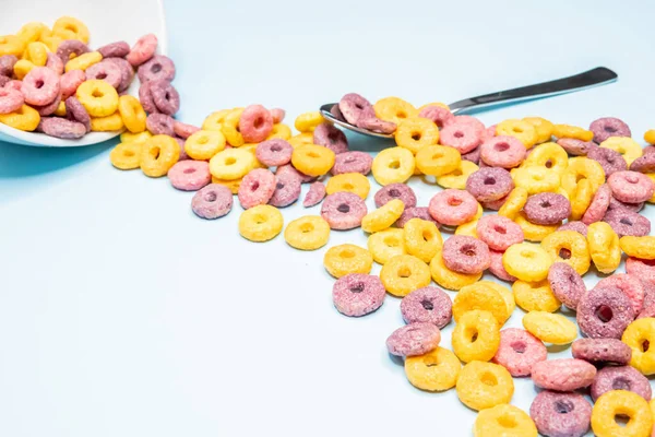 Vertical Shot Colorful Tasty Crunchy Cereal Being Poured Out Bowl — Stock Photo, Image