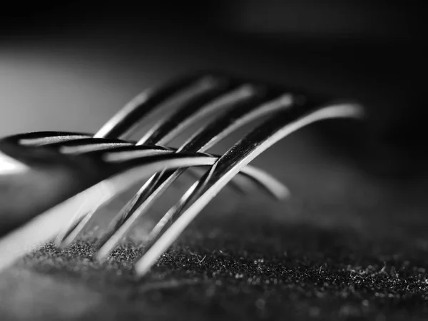 Studio Shot Two Forks Linked Together Black Background — Stock Photo, Image