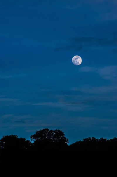 Plano Vertical Cielo Azul Sombreado Con Una Luna Llena Vista —  Fotos de Stock