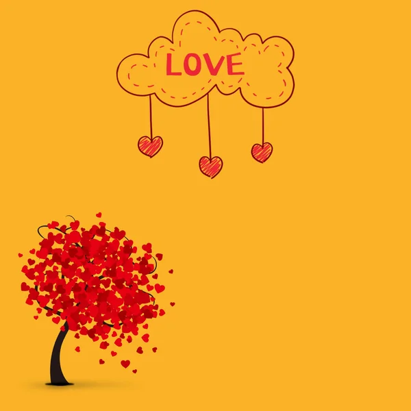 Cute Illustration Tree Cloud Hearts Dark Yellow Background Love Concept — Stock Photo, Image