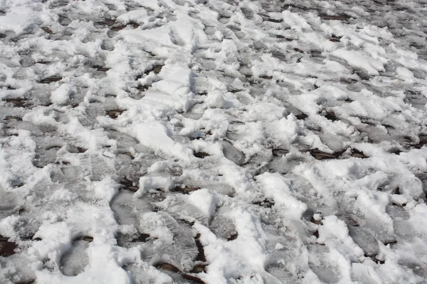 Closeup Shot Many Footsteps Snowy Ground — Stock Photo, Image