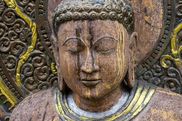 Stone Statue Buddha Meditating Gilded Parts — Stock Photo, Image