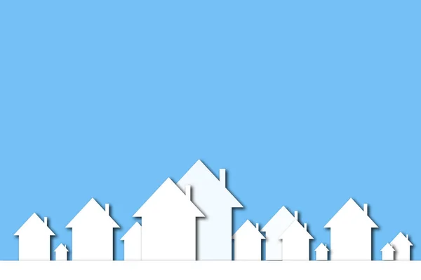 Een Weergave Van Verschillende Huizen Een Blauwe Achtergrond — Stockfoto