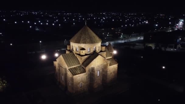Una Vista Drone Della Chiesa San Grigor Narekatsi Vanadzor Notte — Video Stock