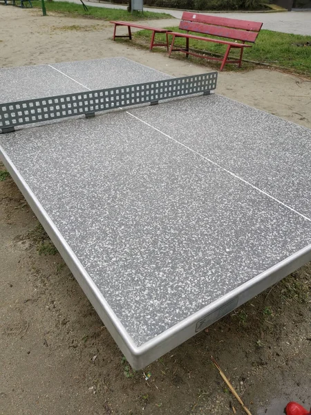 Egy Függőleges Felvétel Egy Ping Pong Asztalról Parkban — Stock Fotó