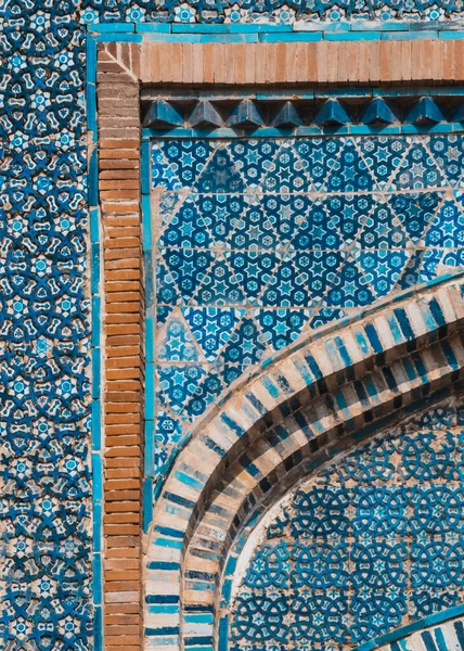 Primer Plano Hermoso Patrón Islámico Azulejo Azul Mosaico Una Mezquita — Foto de Stock