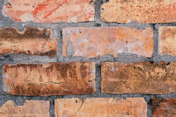 Eski Yıpranmış Tuğla Bir Duvarın Yakın Çekimi — Stok fotoğraf
