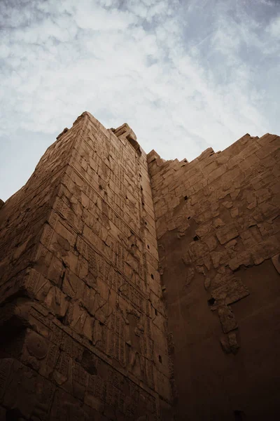 Angle Bas Des Murs Temple Louxor Sous Lumière Soleil Egypte — Photo