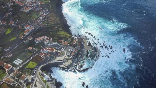 Piscina Natural Porto Moniz Isla Madeira Vuelo Aéreo Con Drones —  Fotos de Stock