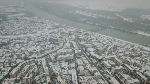 Aerial View Brcko District Snow Bosnia Herzegovina — Stock Photo, Image